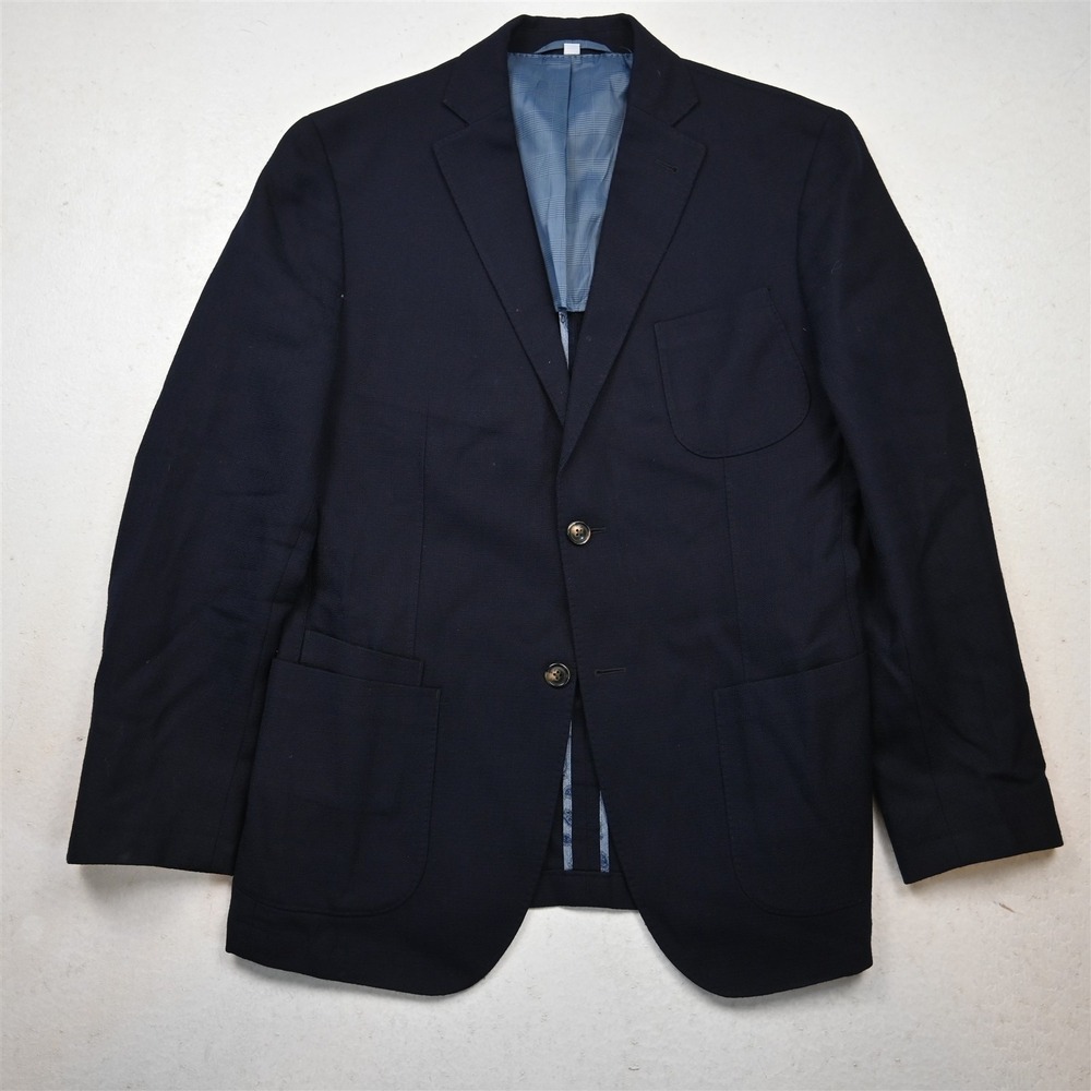 JKT 40R Navy Blue 100% Wool Soft Shoulder Mens Blazer Suit Jacket Sport Coat